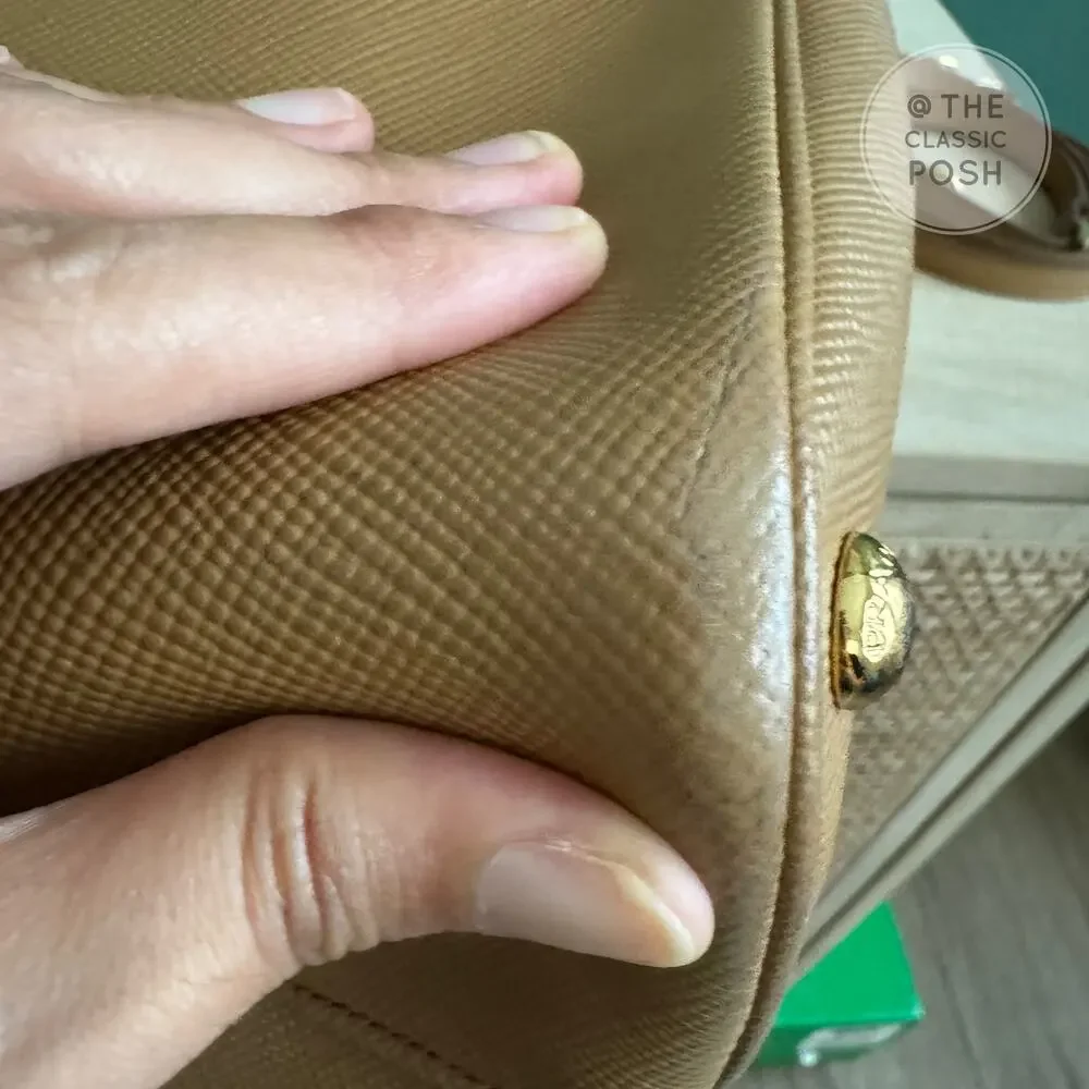 Prada Double Cuir Saffiano Leather Medium Camel Tote Shoulder Bag Retails $4950 - Picture 6 of 12